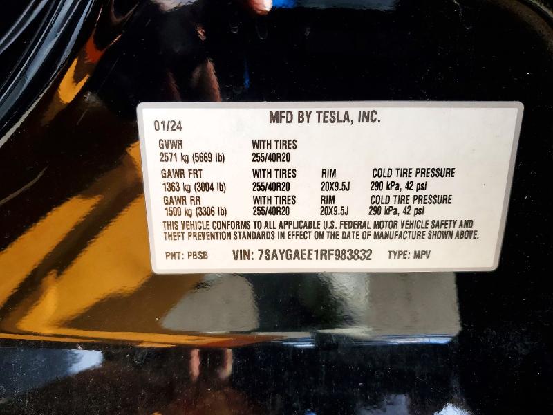 Продаж на аукціоні авто 2024 Tesla Model Y, vin: 7SAYGAEE1RF983832, номер лоту: 79808665