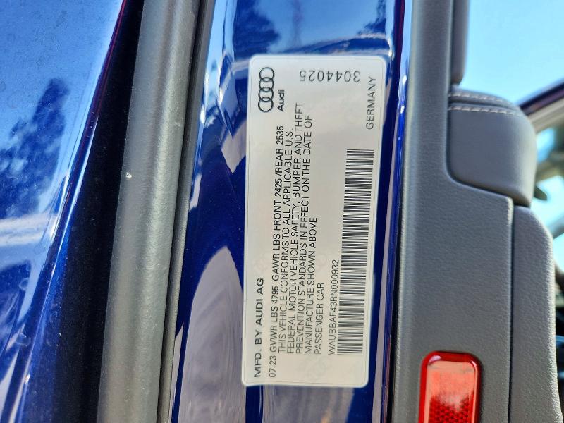 2024 Audi A4 მანქანა იყიდება აუქციონზე, vin: WAUBBAF43RN000932, აუქციონის ნომერი: 47579076