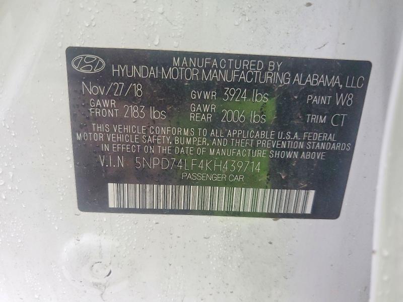 Продажа на аукционе авто 2019 Hyundai Elantra, vin: 5NPD74LF4KH439714, номер лота: 41673956