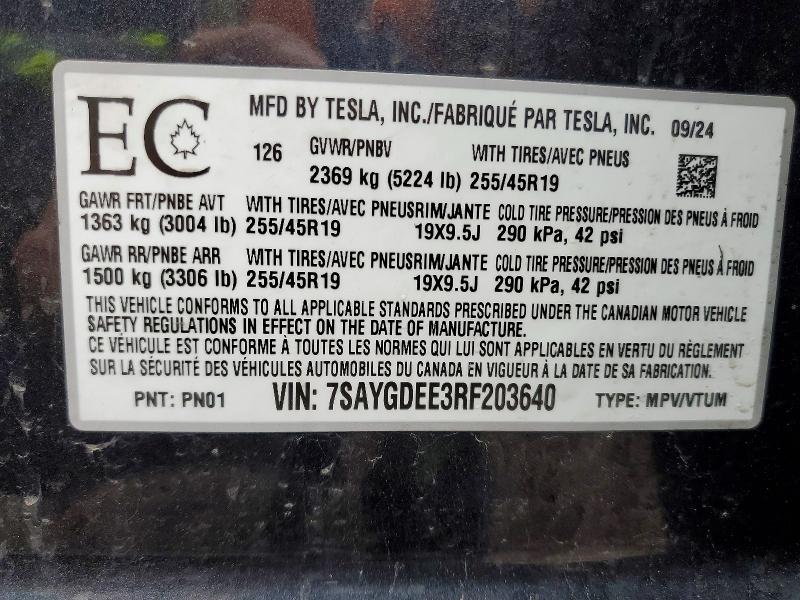 Продаж на аукціоні авто 2024 Tesla Model Y, vin: 7SAYGDEE3RF203640, номер лоту: 46069456