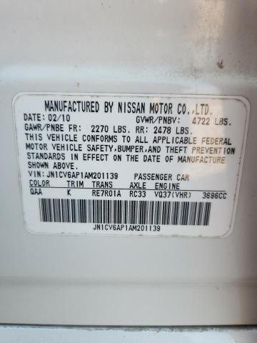45599606 :رقم المزاد ، JN1CV6AP1AM201139 vin ، 2010 Infiniti G37 Sedan مزاد بيع