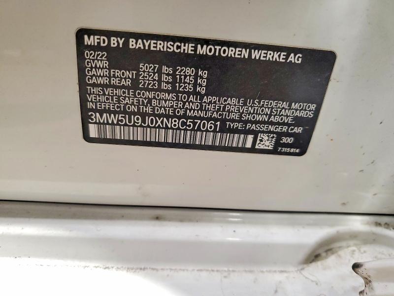 2022 Bmw M340xi მანქანა იყიდება აუქციონზე, vin: 3MW5U9J0XN8C57061, აუქციონის ნომერი: 46384626
