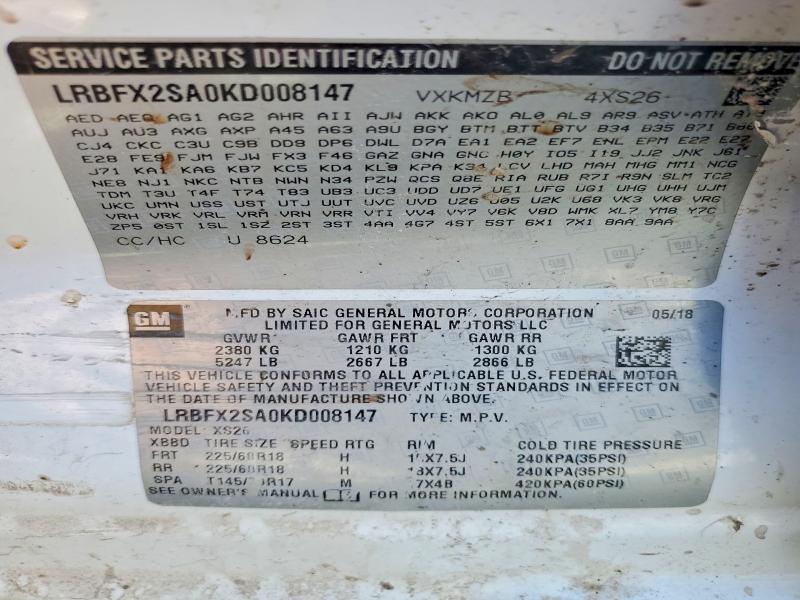 Продажа на аукционе авто 2019 Buick Envision, vin: LRBFX2SA0KD008147, номер лота: 45695606
