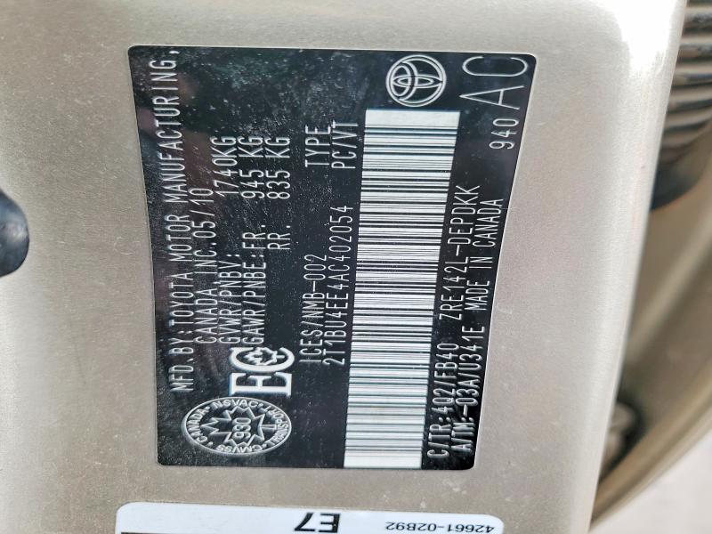 79528795 :رقم المزاد ، 2T1BU4EE4AC402054 vin ، 2010 Toyota Corolla مزاد بيع