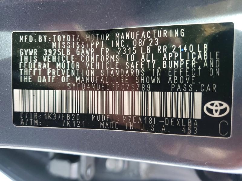 Продаж на аукціоні авто 2023 Toyota Corolla, vin: 5YFB4MDE0PP075789, номер лоту: 47126476