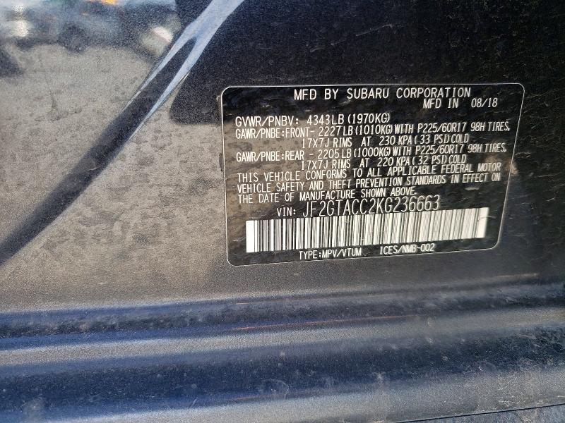 Продажа на аукционе авто 2019 Subaru Crosstrek, vin: JF2GTACC2KG236663, номер лота: 45853046