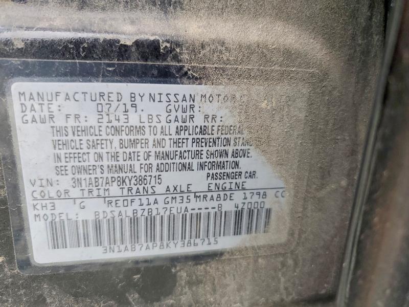 79612675 :رقم المزاد ، 3N1AB7AP8KY386715 vin ، 2019 Nissan Sentra مزاد بيع