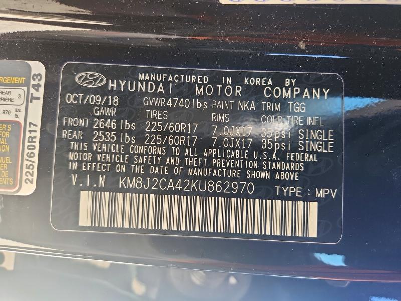 45448596 :رقم المزاد ، KM8J2CA42KU862970 vin ، 2019 Hyundai Tucson مزاد بيع