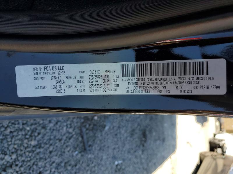 2019 Ram 1500 მანქანა იყიდება აუქციონზე, vin: 1C6RRFFG0KN743968, აუქციონის ნომერი: 47118216