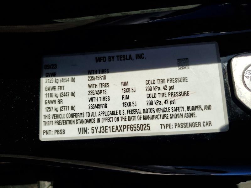 2023 Tesla Model 3 მანქანა იყიდება აუქციონზე, vin: 5YJ3E1EAXPF655025, აუქციონის ნომერი: 46568116