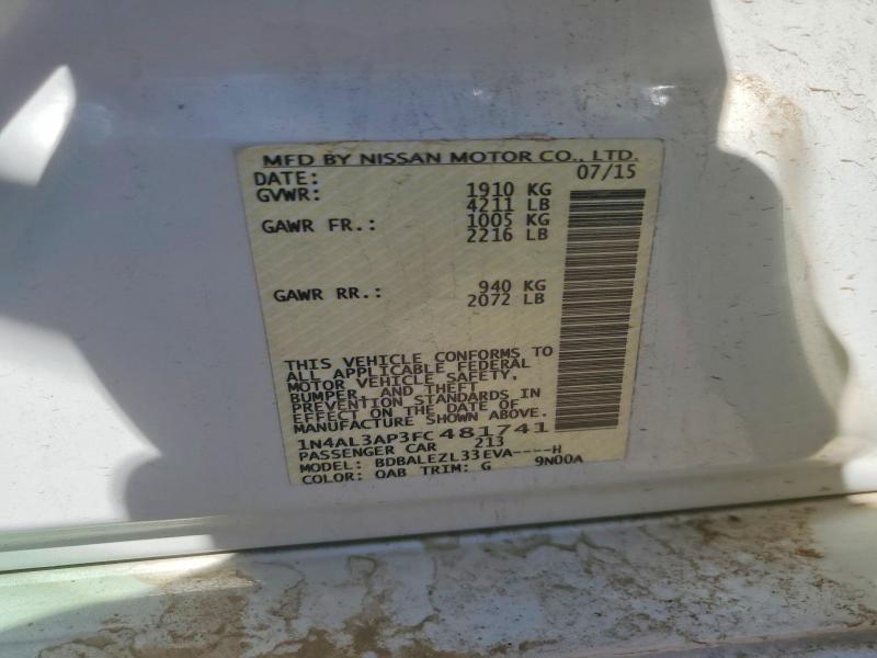 2015 Nissan Altima მანქანა იყიდება აუქციონზე, vin: 1N4AL3AP3FC481741, აუქციონის ნომერი: 47836586