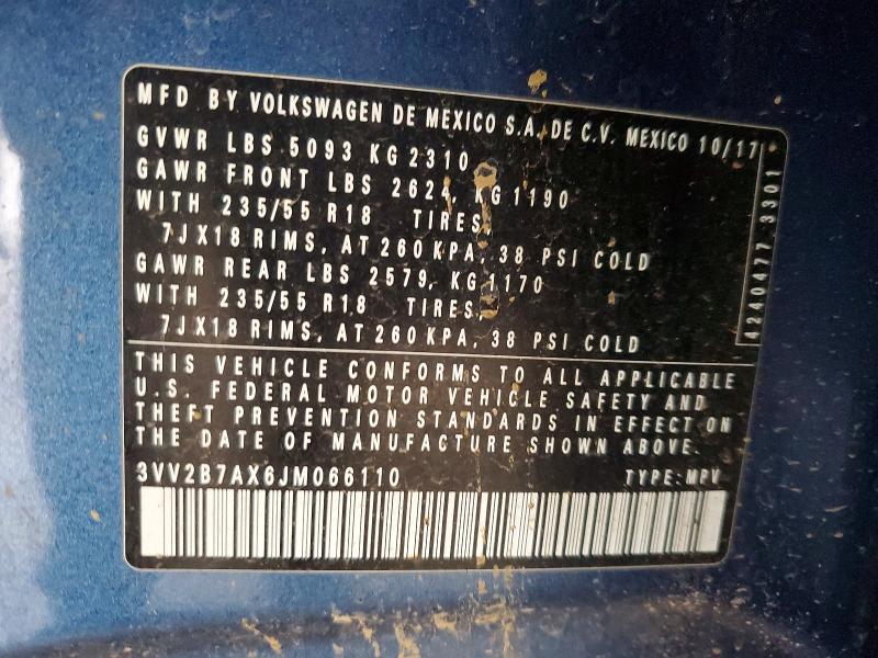 Продаж на аукціоні авто 2018 Volkswagen Tiguan, vin: 3VV2B7AX6JM066110, номер лоту: 46459566