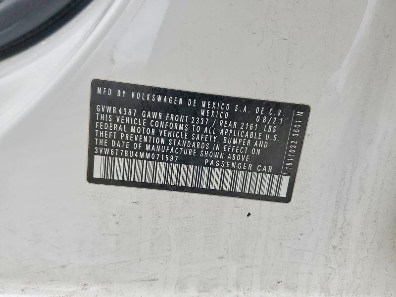 2021 Volkswagen Jetta მანქანა იყიდება აუქციონზე, vin: 3VW6T7BU4MM071597, აუქციონის ნომერი: 46558916