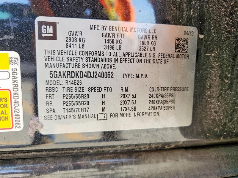 47969706 :رقم المزاد ، 5GAKRDKD4DJ240062 vin ، 2013 Buick Enclave مزاد بيع