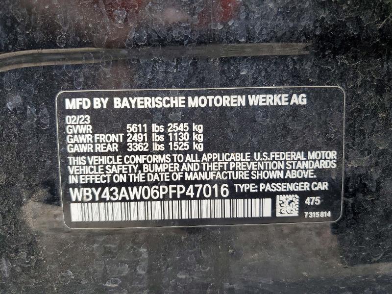 Продаж на аукціоні авто 2023 Bmw I4, vin: WBY43AW06PFP47016, номер лоту: 45455696