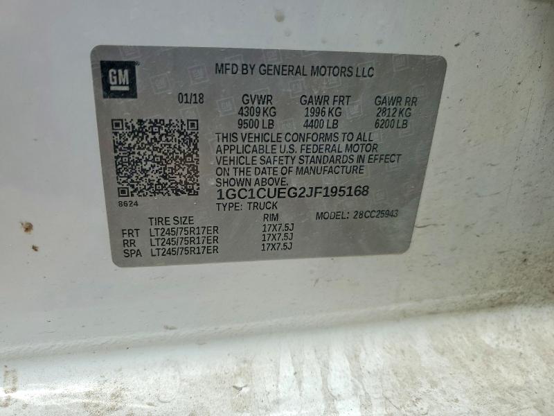 2018 Chevrolet Silverado მანქანა იყიდება აუქციონზე, vin: 1GC1CUEG2JF195168, აუქციონის ნომერი: 45984346