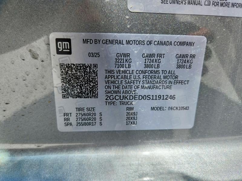 Продажа на аукционе авто 2025 Chevrolet Silverado, vin: 2GCUKDED0S1191246, номер лота: 47279606