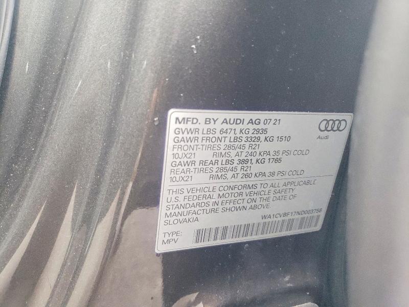 Aukcja sprzedaży 2022 Audi Q8, vin: WA1CVBF17ND003756, numer aukcji: 41763556
