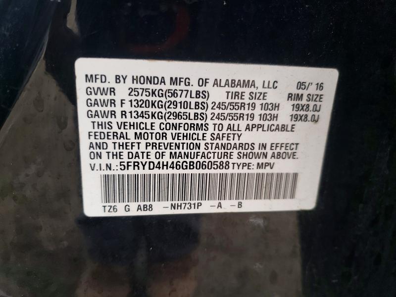 Aukcja sprzedaży 2016 Acura Mdx, vin: 5FRYD4H46GB060588, numer aukcji: 47264266
