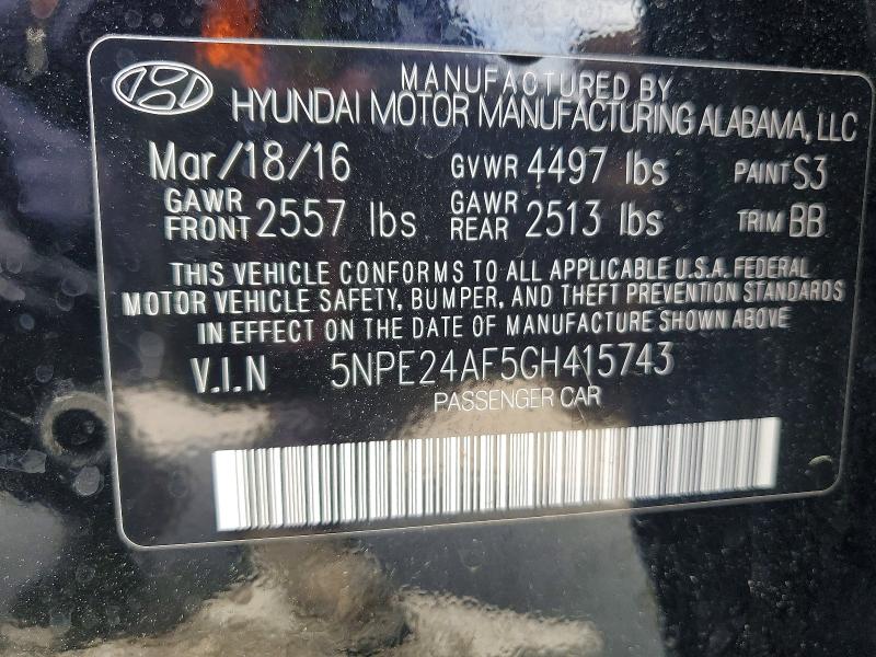 Продаж на аукціоні авто 2016 Hyundai Sonata, vin: 5NPE24AF5GH415743, номер лоту: 46828296