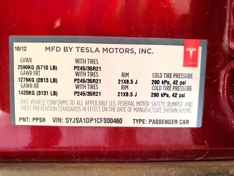 46685706 :رقم المزاد ، 5YJSA1DP1CFS00460 vin ، 2012 Tesla Model S مزاد بيع