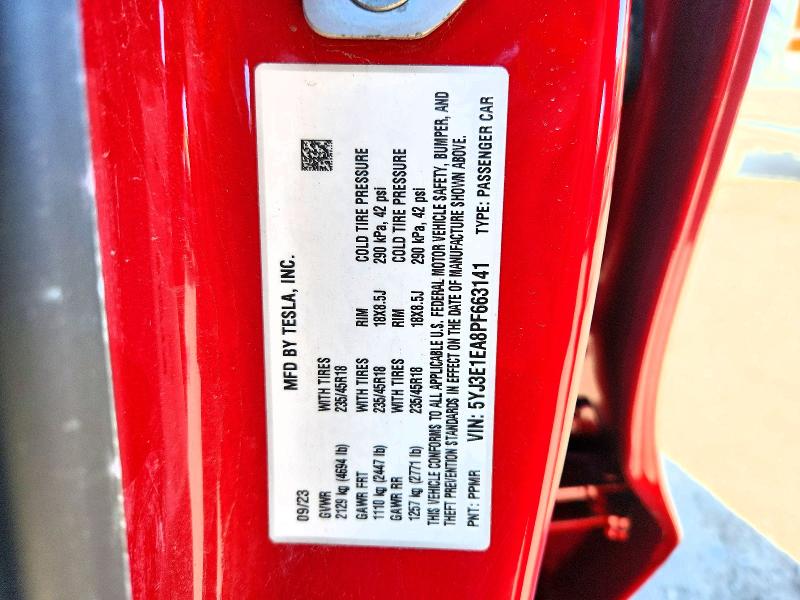 Aukcja sprzedaży 2023 Tesla Model 3, vin: 5YJ3E1EA8PF663141, numer aukcji: 46301616