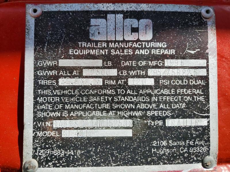 Продаж на аукціоні авто 1996 Allc Bottomdump, vin: 1A9BS2014TC152538, номер лоту: 45982616