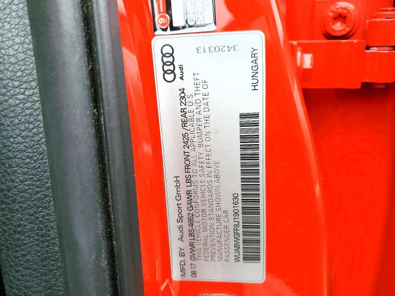 Aukcja sprzedaży 2018 Audi Rs3, vin: WUABWGFF8J1901630, numer aukcji: 79890825