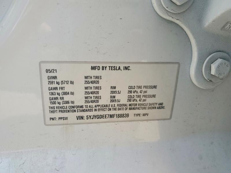 Aukcja sprzedaży 2021 Tesla Model Y, vin: 5YJYGDEE7MF188839, numer aukcji: 41698436
