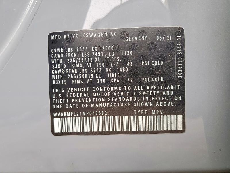 Aukcja sprzedaży 2021 Volkswagen Id.4, vin: WVGRMPE21MP043592, numer aukcji: 47950616