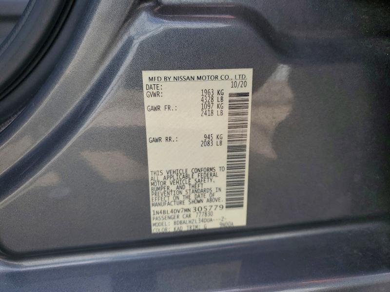2021 Nissan Altima მანქანა იყიდება აუქციონზე, vin: 1N4BL4DV7MN305779, აუქციონის ნომერი: 79955545