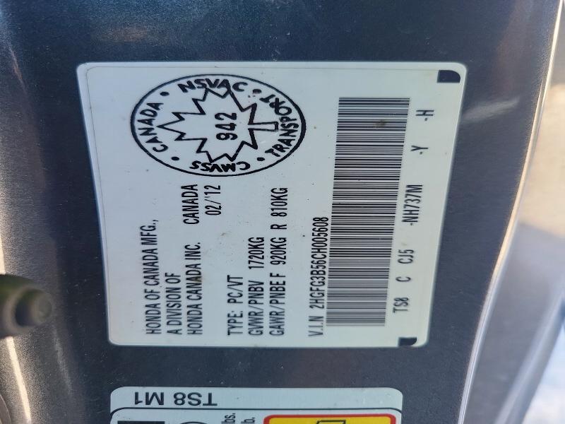 Aukcja sprzedaży 2012 Honda Civic, vin: 2HGFG3B56CH005608, numer aukcji: 73365915