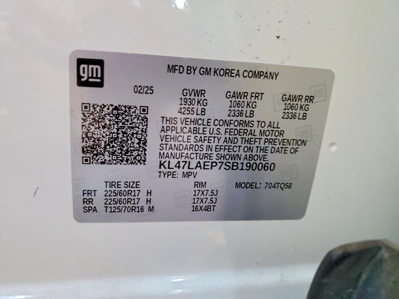 46350056 :رقم المزاد ، KL47LAEP7SB190060 vin ، 2025 Buick Envista مزاد بيع
