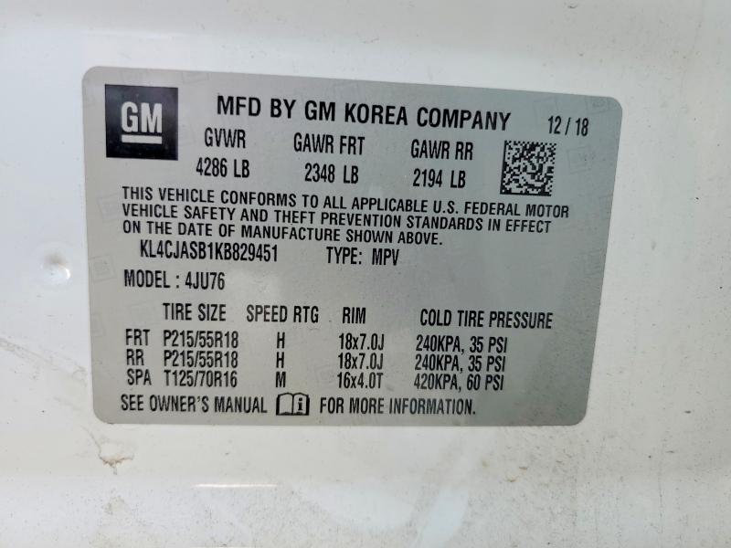 47617656 :رقم المزاد ، KL4CJASB1KB829451 vin ، 2019 Buick Encore مزاد بيع