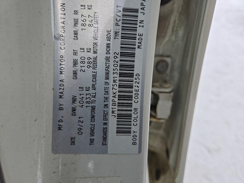 78788085 :رقم المزاد ، JM1BPAK75M1350292 vin ، 2021 Mazda 3 مزاد بيع