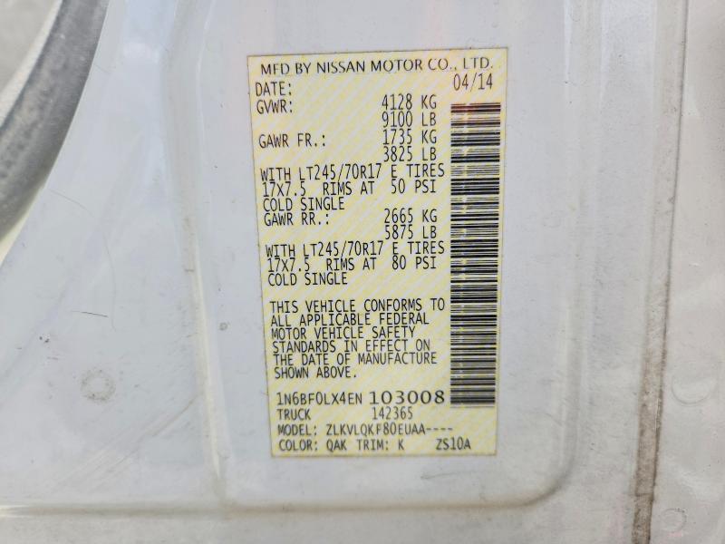 2014 Nissan Nv მანქანა იყიდება აუქციონზე, vin: 1N6BF0LX4EN103008, აუქციონის ნომერი: 51383486