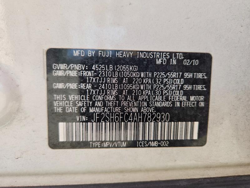 Продаж на аукціоні авто 2010 Subaru Forester, vin: JF2SH6FC4AH782930, номер лоту: 47124726