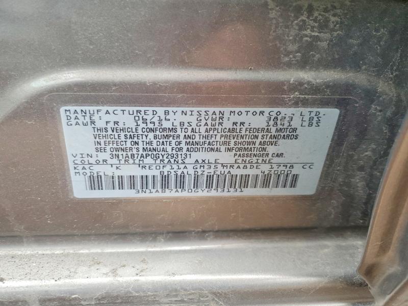 47738296 :رقم المزاد ، 3N1AB7AP0GY293131 vin ، 2016 Nissan Sentra مزاد بيع