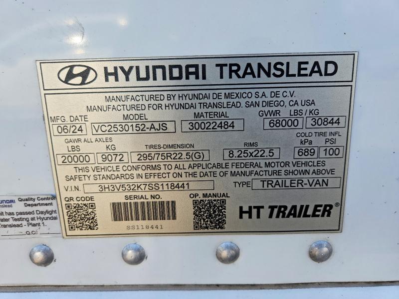 Aukcja sprzedaży 2025 Hyundai Translead Inc Trailers, vin: 3H3V532K7SS118441, numer aukcji: 41788006
