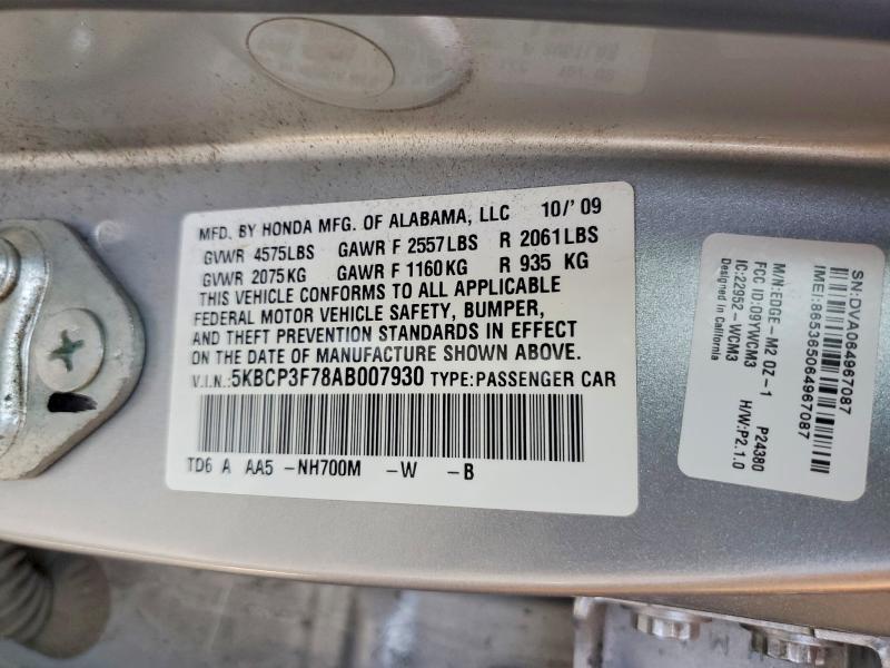 Aukcja sprzedaży 2010 Honda Accord, vin: 5KBCP3F78AB007930, numer aukcji: 47134926