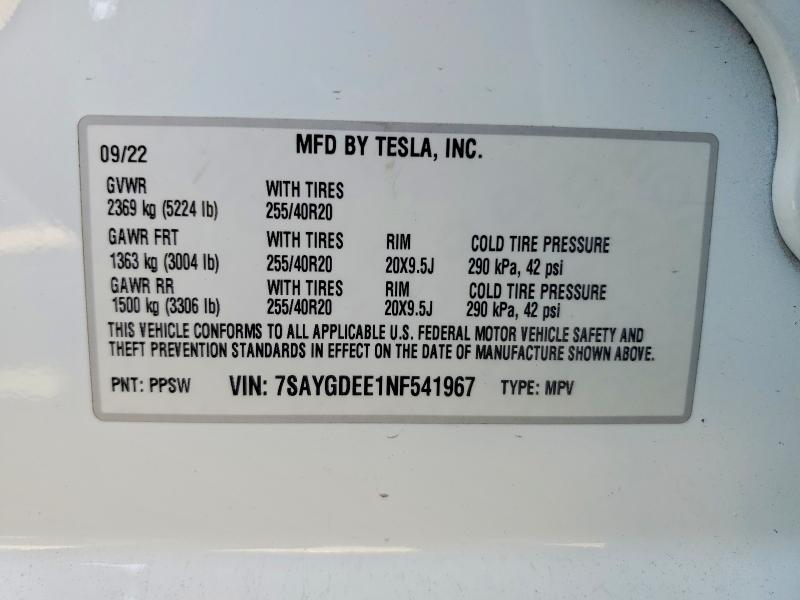 Продаж на аукціоні авто 2022 Tesla Model Y, vin: 7SAYGDEE1NF541967, номер лоту: 47234566