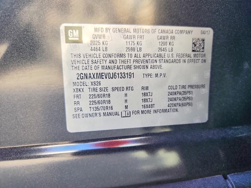 2018 Chevrolet Equinox მანქანა იყიდება აუქციონზე, vin: 2GNAXMEV0J6133191, აუქციონის ნომერი: 78714005