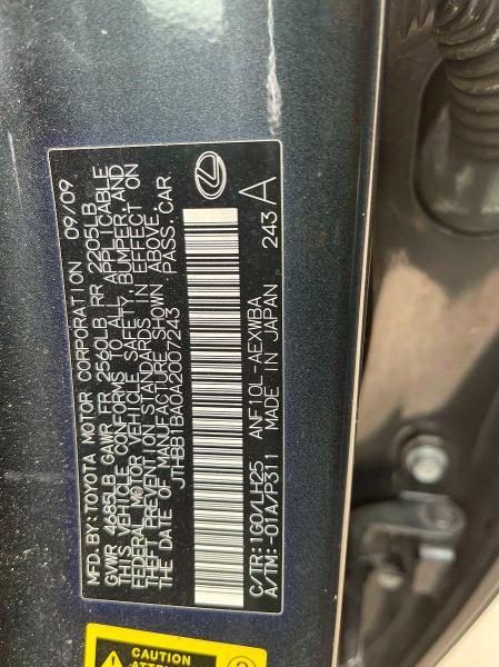 47856346 :رقم المزاد ، JTHBB1BA0A2007243 vin ، 2010 Lexus Hs 250h مزاد بيع