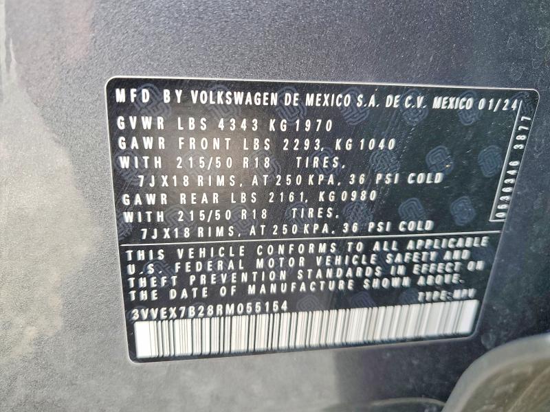 47947556 :رقم المزاد ، 3VVEX7B28RM055154 vin ، 2024 Volkswagen Taos مزاد بيع