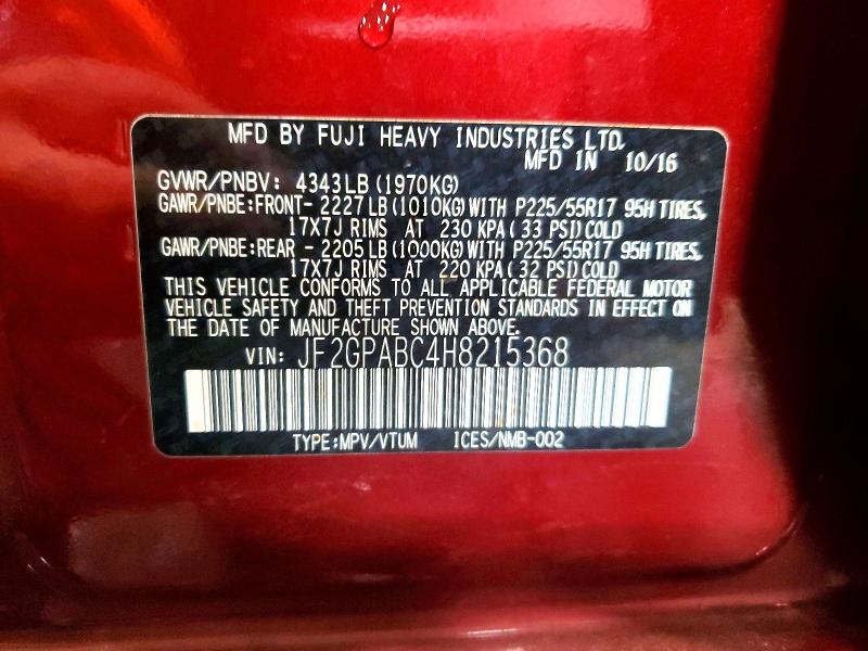 45624416 :رقم المزاد ، JF2GPABC4H8215368 vin ، 2017 Subaru Crosstrek مزاد بيع