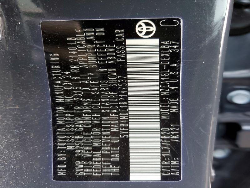 47720306 :رقم المزاد ، 5YFB4MDE1RP147537 vin ، 2024 Toyota Corolla مزاد بيع