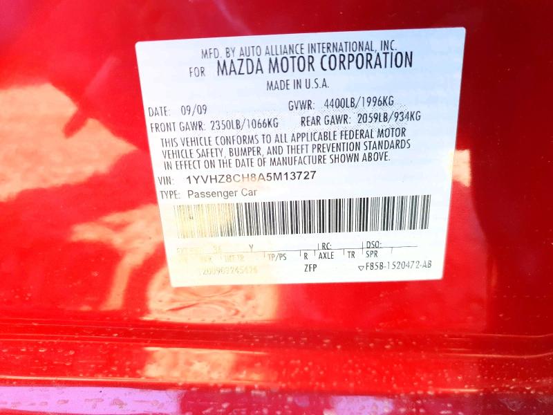 79498835 :رقم المزاد ، 1YVHZ8CH8A5M13727 vin ، 2010 Mazda 6 مزاد بيع