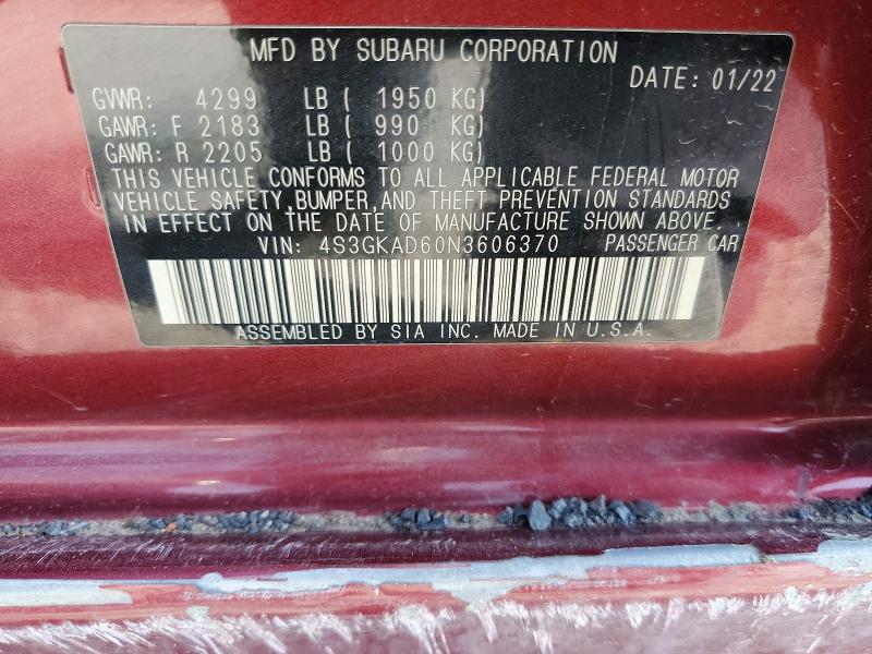 Aukcja sprzedaży 2022 Subaru Impreza, vin: 4S3GKAD60N3606370, numer aukcji: 47719126