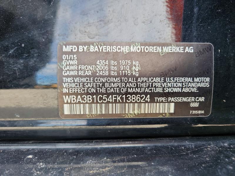 2015 Bmw 320 მანქანა იყიდება აუქციონზე, vin: WBA3B1C54FK138624, აუქციონის ნომერი: 45492106