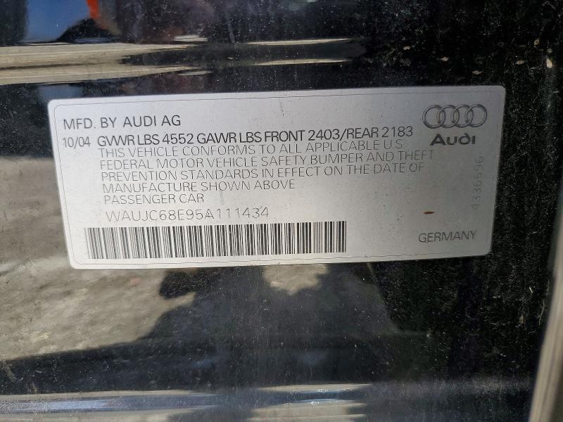Продаж на аукціоні авто 2005 Audi A4, vin: WAUJC68E95A111434, номер лоту: 46432176
